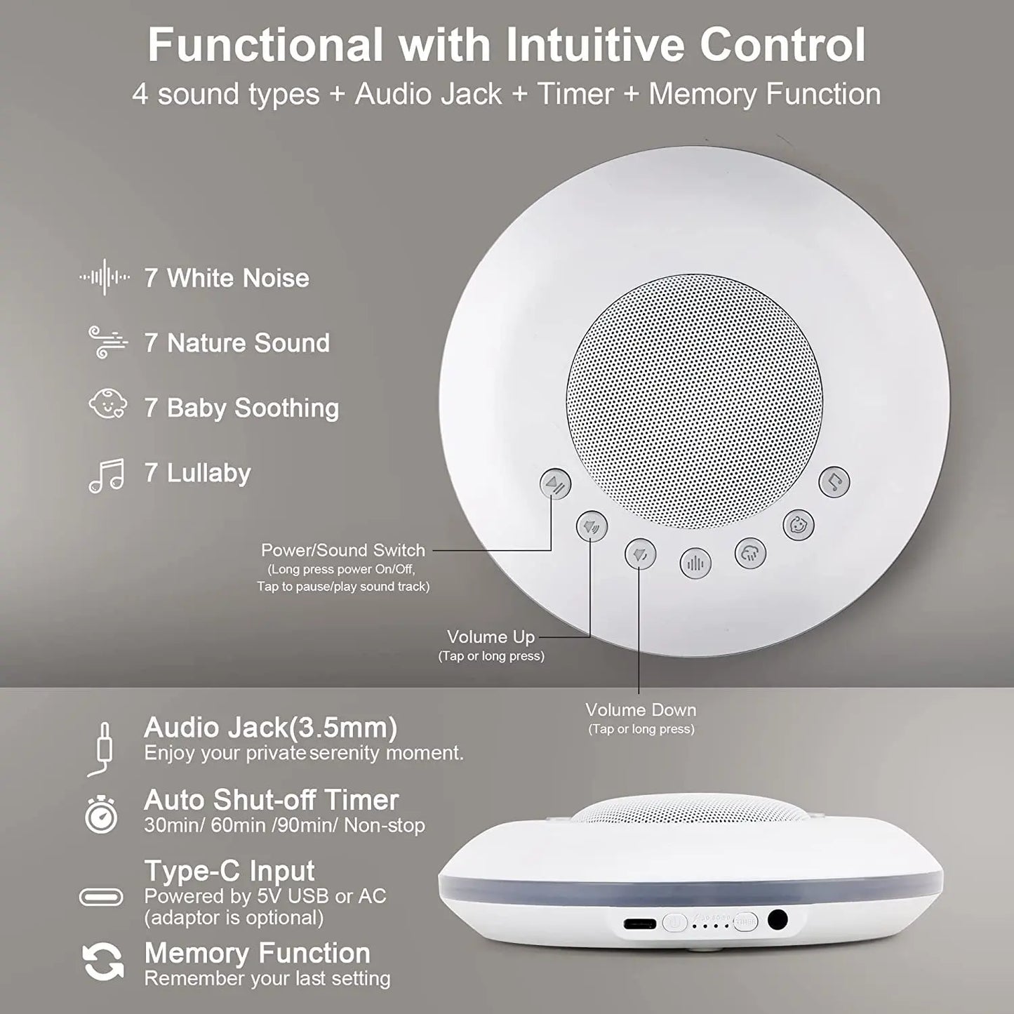 Baby White Noise Sound Machine Built-in 28 Soothing