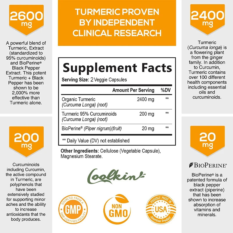 Curcumin Capsules, Natural Joint Support with Black