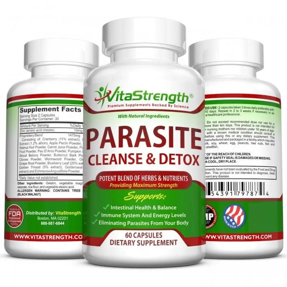 Intestinal Detox with Black Walnut, Wormwood & More - Eliminates Parasites & Other Intestinal Worms, 60 Capsules