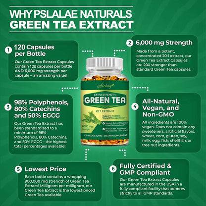 Green Tea Capsules - with 98% Polyphenols,
