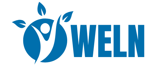 Blue 'WELN' logo with a stylized figure and leaves on a white background